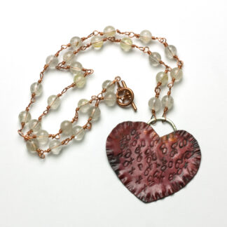 Copper Heart Xs and Os Quartz Necklace