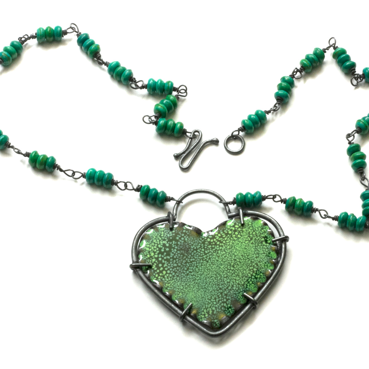 enamel green heart necklace