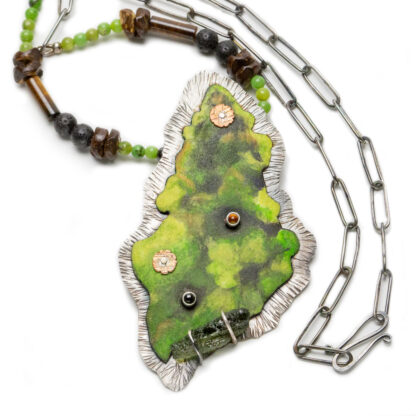 viterous enamel pendant with various semiprecious stones and beads set in sterling silver