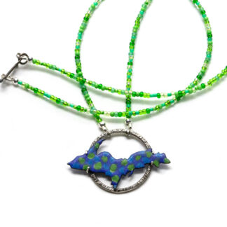 Upper Peninsula Necklace with dots an green necklace