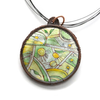 yellow electroform enamel necklace 2-1/4" round