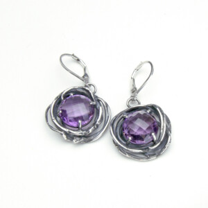 Amethyst Earrings with sterling silver swirls