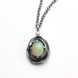 Sterling Silver, opal and pearl necklace
